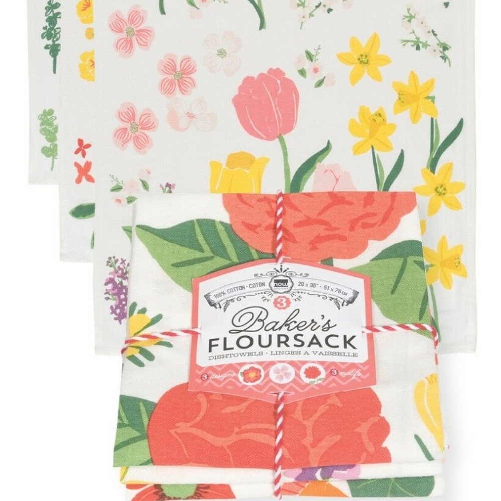 NOW DESIGNS Dish Towels Flowers Of The Month Set/3